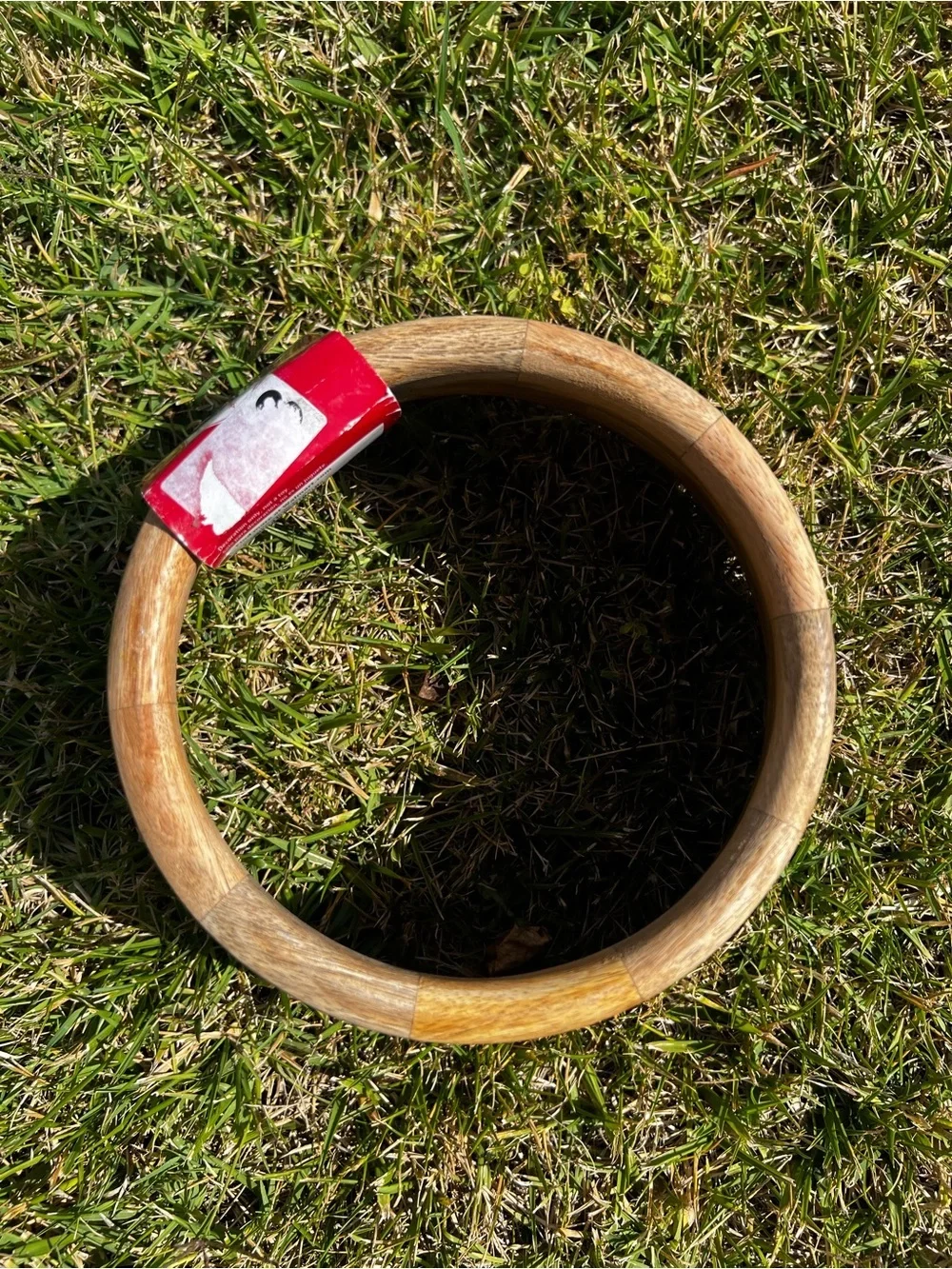 Holiday Time Wooden Tree Collar - Natural Brown with Red Label 9”x4”